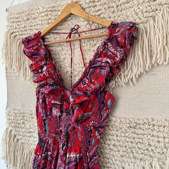 Caroline Constas Paisley Smocked Ruffle Midi Dress - Picture 2 of 8